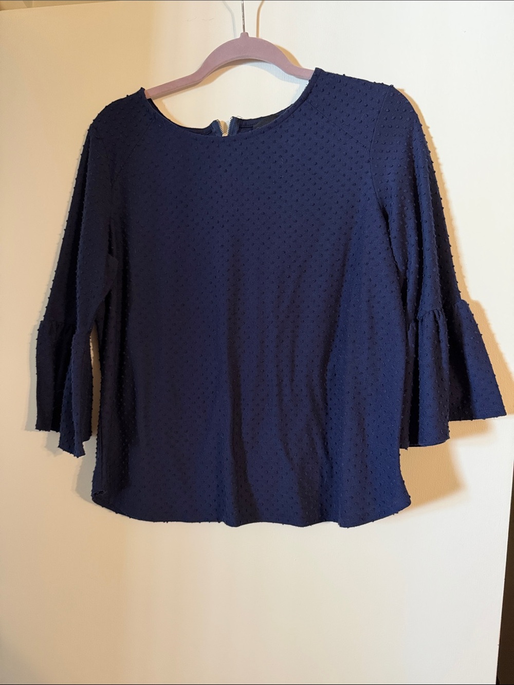 W5 Navy Textured Bell-Sleeve Blouse